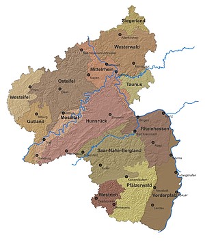 Die Abbildung zeigt die Naturräume / Regionen in Rheinland-Pfalz. 